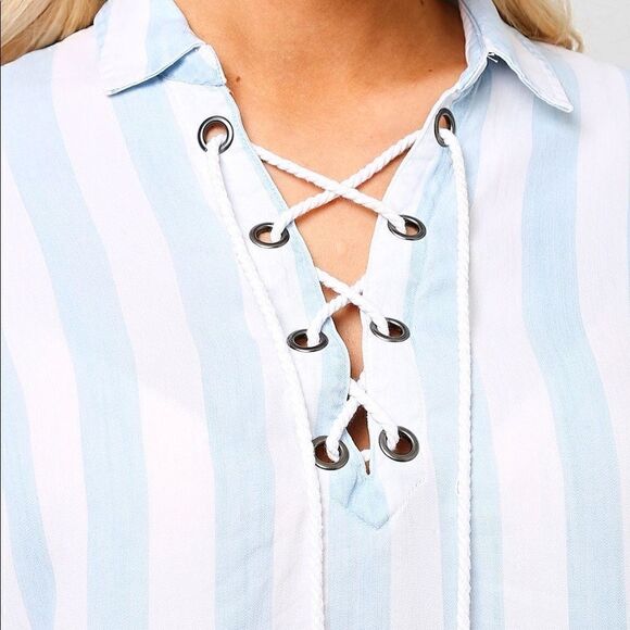 Rails Uli Block Stripe Lace Up Pullover Blouse XS - Picture 4 of 6